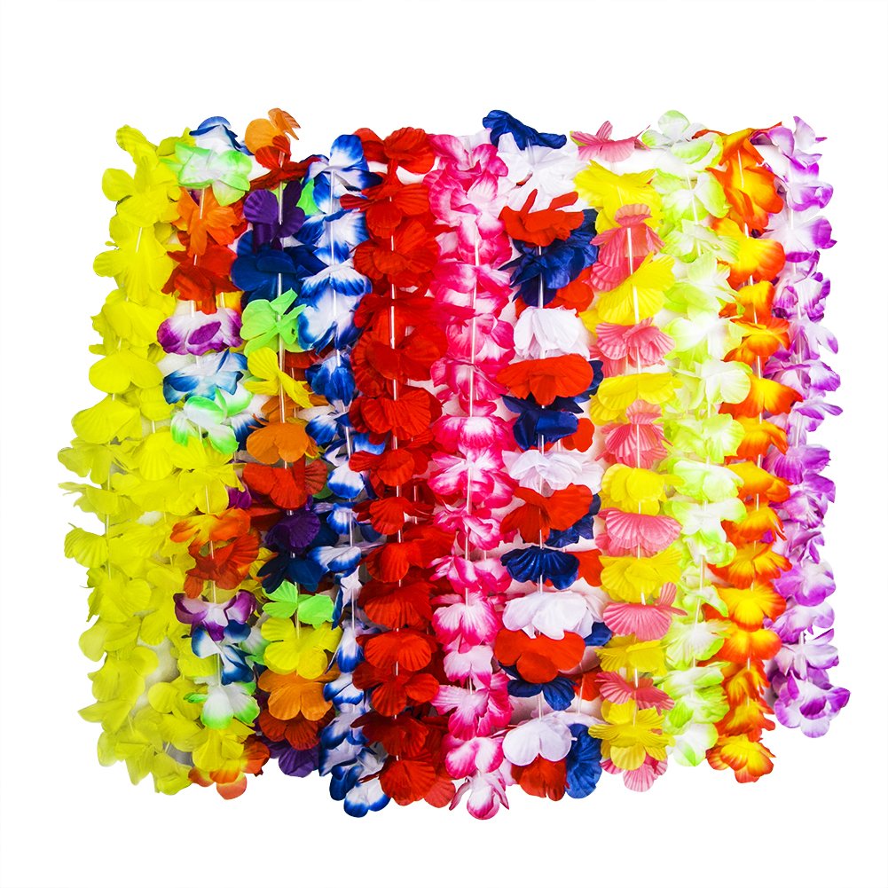 WeeCosy 12 Counts Tropical Hawaiian Leis and Necklace Luau Flower Party Favors(One Dozen)