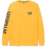 Caterpillar Trademark Banner Long Sleeve Tee Shirts for Men with Center Back Neck Wire Management Loop and Cat Workwear Logo