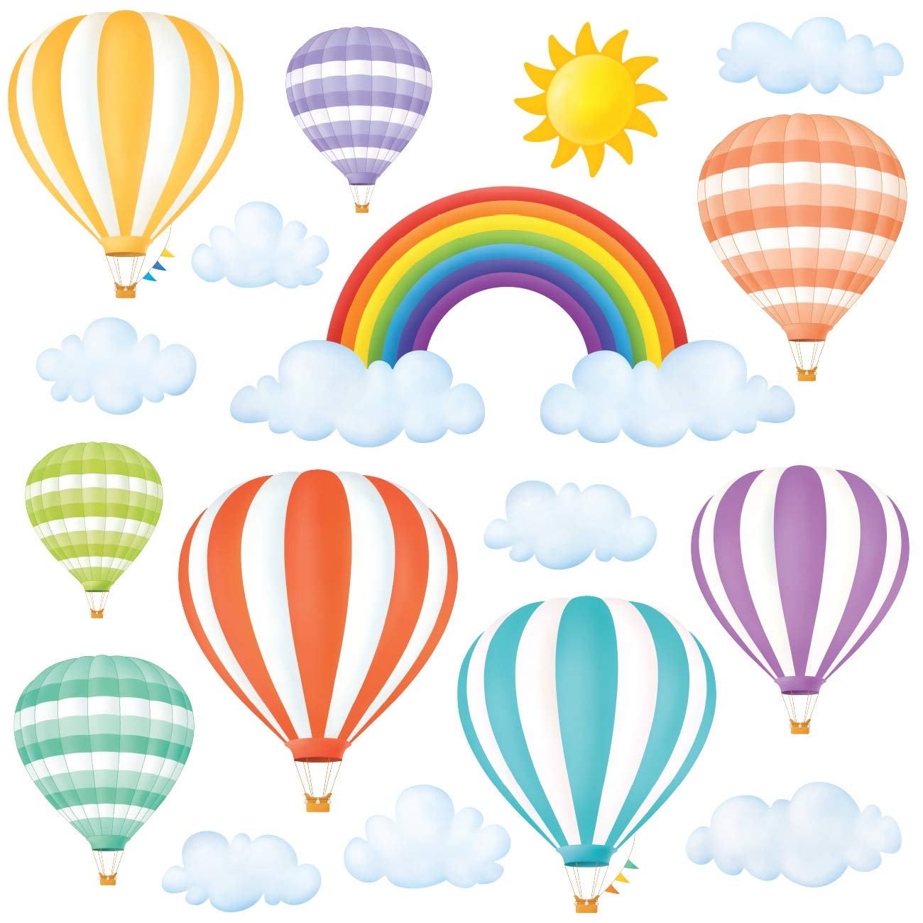 DECOWALL DWT-1801 Rainbow and Hot Air Balloons Kids Wall Stickers Decals Peel and Stick Removable for Nursery Bedroom Living Room Art murals Decorations