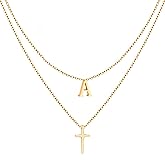 Milreason Layered Initial Necklace for Women, Fashion Cross Pendant Necklaces for Women, 18K Gold Plated Cute Letter Necklace A-Z, Hypoallergenic, Religious Christian Jewelry Birthday Gifts for Women