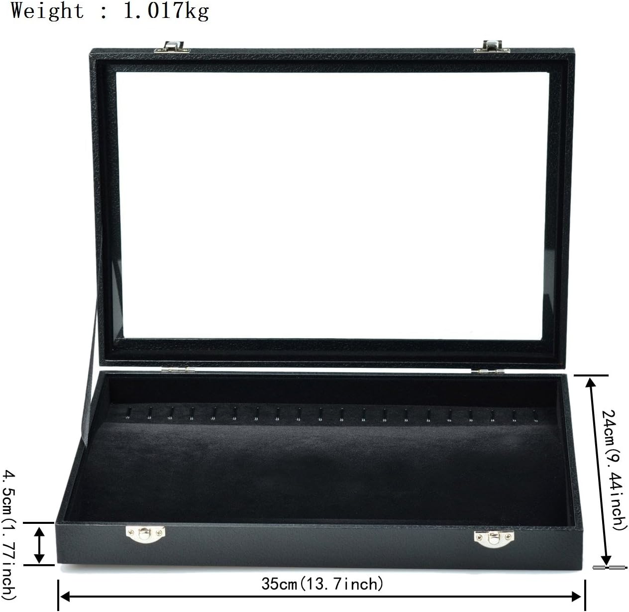 Wuligirl 20 Hooks Necklace Tray Storage Box Jewelry Display Stackable Glass Top Lockable Black Velvet Boxes(Necklace Box): Home Improvement