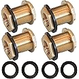 Hourleey Solid Brass Bulkhead Fitting, 1/2" Female 3/4" Male GHT Solid Brass Water Tank Connector Theaded with Rubber Ring, 4 Set