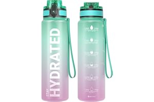 SAHARASAILOR Sahara Sailor Water Bottles, 32oz Motivational Sports Water Bottle with Time Marker - Times to Drink - Tritan, BPA Free, Wide Mouth Leakproof, Fast Flow Technology with Clean Brush (1 Bottle)