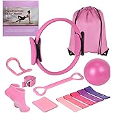Women's Home Pink Global Pilates 13-Piece Basic Set, Home Pilates Fitness Equipment, Includes Resistance Bands, 14-Inch Magic Circle, Mini Ball, Pilates Strength, Shaping, and Flexibility Starter Kit.