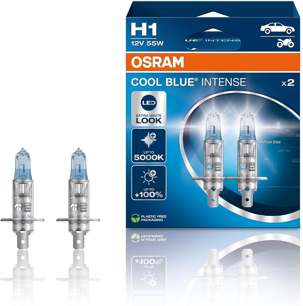 OSRAM Cool Blue Intense H1 64150CBN-HCB Duo Box 2 Lamps 100% Brighter 5000K