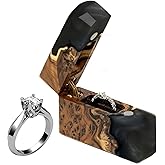 RWA Unique Slim Ring Boxes Engagement Ring Box for Proposal Wooden Epoxy Mini Jewelry Box Display Case, Engagement Ring Holder for Wedding Ceremony Travel Vintage Rings Box FLASH, black