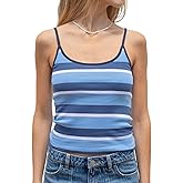 Women Stripe Print Cami Top Y2k Spaghetti Strap Backless Crop Tank Aesthetic Sleeveless Slim Fit Going Out Tops
