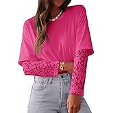 Tankaneo Womens Lace Long Sleeve T Shirts Top Fall 2025 Casual Tops Crewneck Basic Tees Fall Clothes 2025