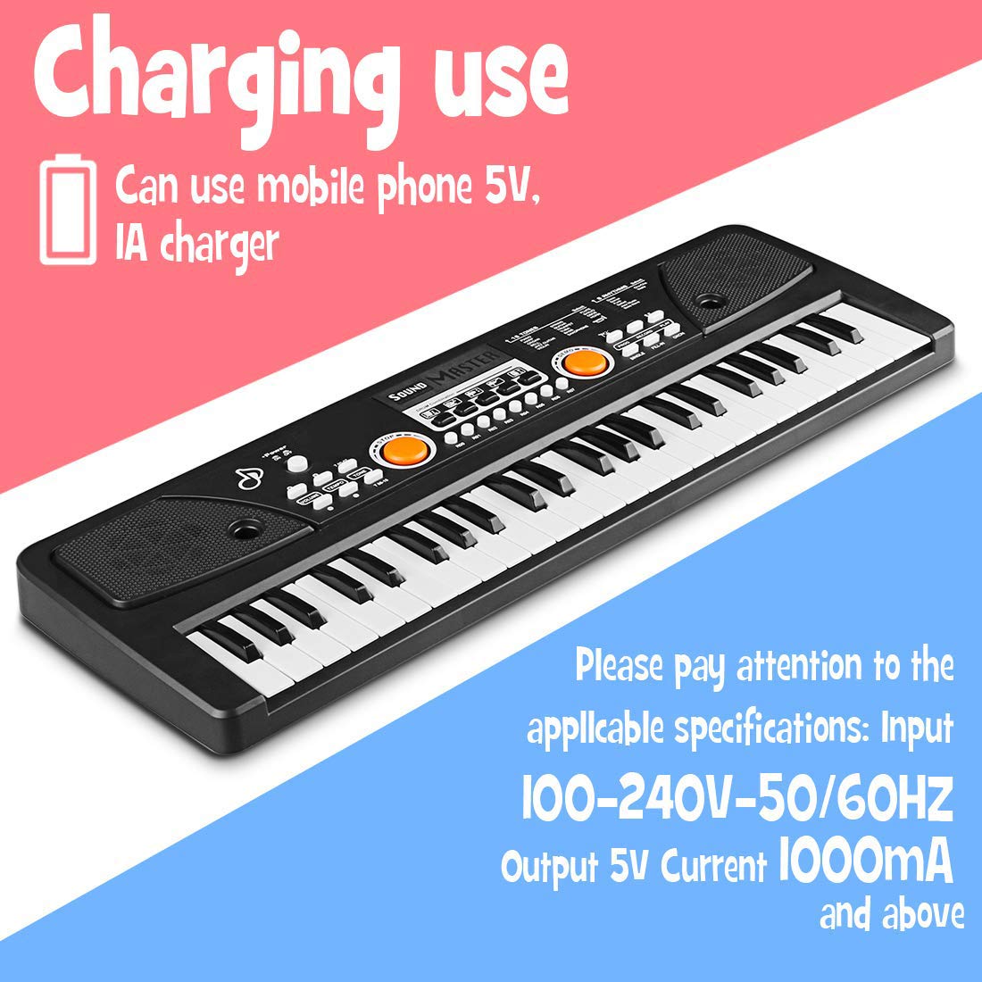 Kinder Klavier, Multifunktions Mini 49 Tasten Musik Klaviertastatur Tragbare Wiederaufladbare Elektronische Musikinstrument Mikrofon für Baby Kinder