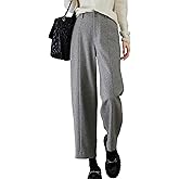 chouyatou Womens Fall Winter Wool Pants Elastic Waist Dressy Work Business Casual Slacks Cropped Trouser