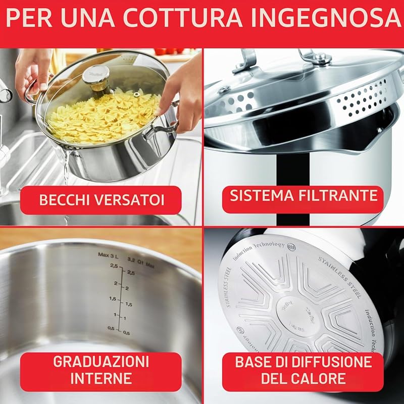 A70546 Duetto, Pentola adatta a piani cottura a induzione, Ø 24 cm, Acciaio Inox (Edelstahl)