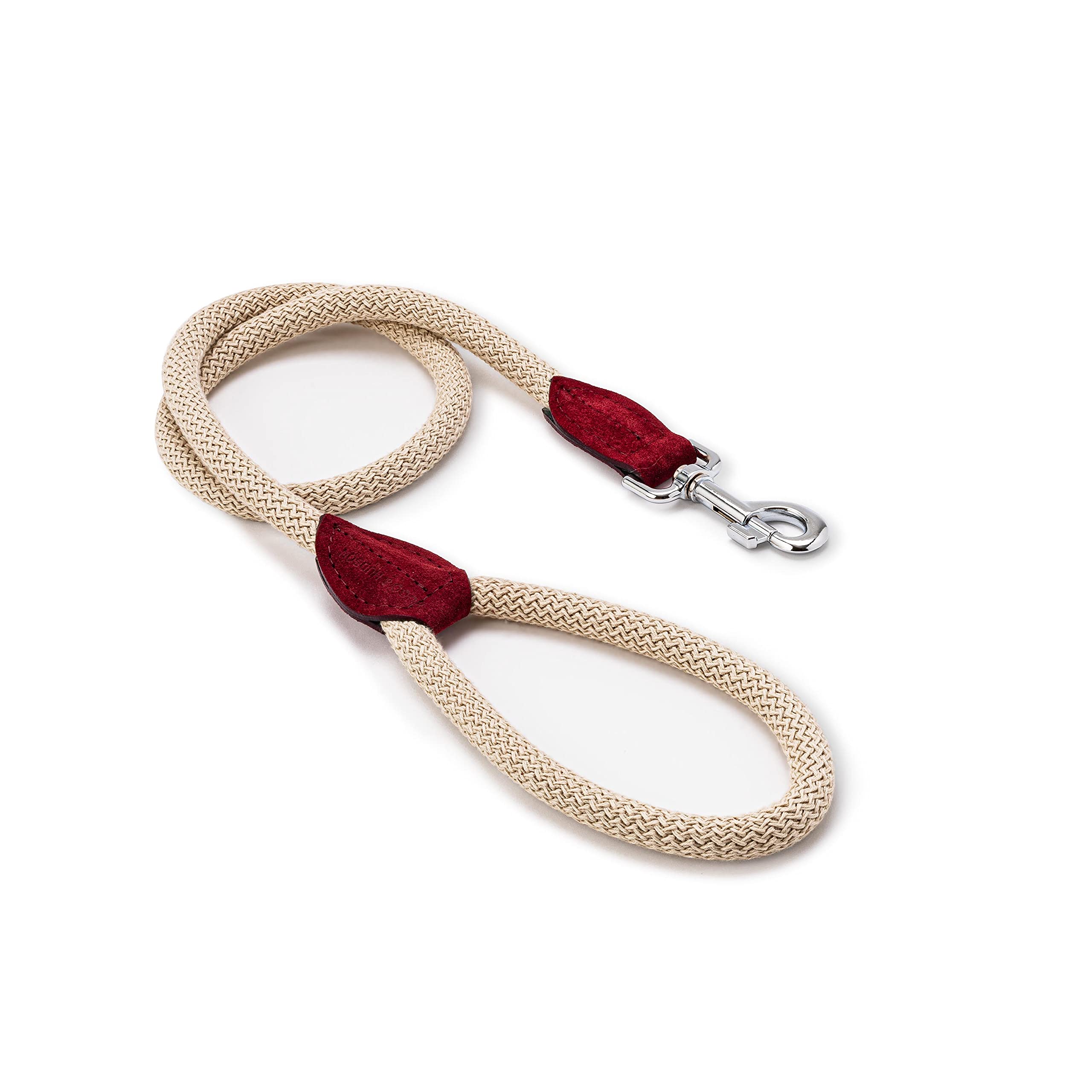 HUGO & HUDSON Luxury Dog Lead Round Rope & Leather Leash with Brass Fittings, Burgundy Length 180cm