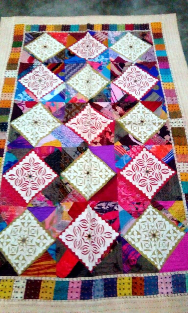 Marusthali Heavy Patchwork Double Bedspread vintage Indian Bedsheet Heavy embroidery ethnic Bed Cover Patchwork Bedspread sheets Size 90 By 108 Inches