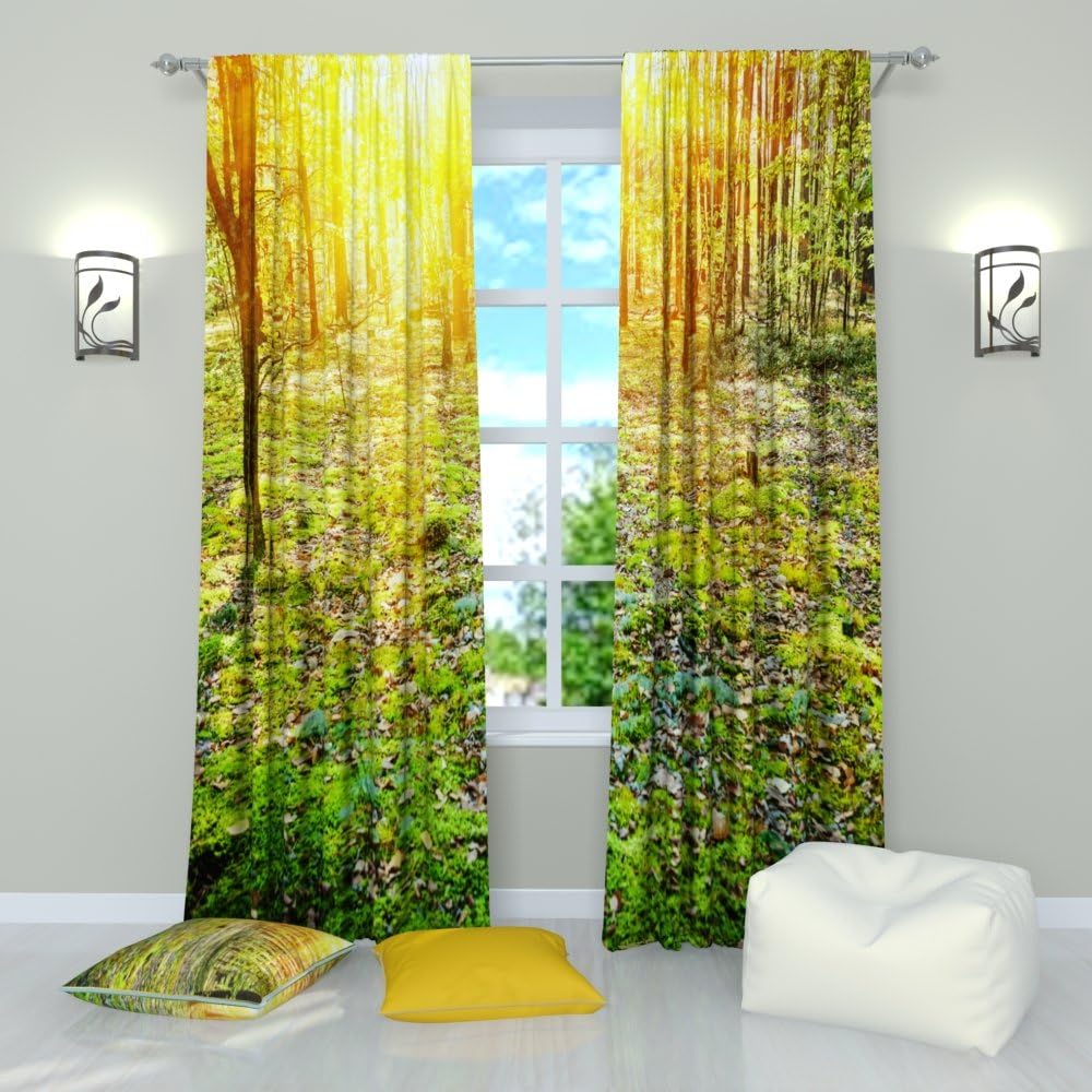 Amazon Com Factory4me Landscape Curtains Forest Morning Wood Window Curtain Set Of 2 Panels Each W42 X L84 Total W84 X L84 Inches Drapes For Living Room Bedroom Kitchen Home Kitchen