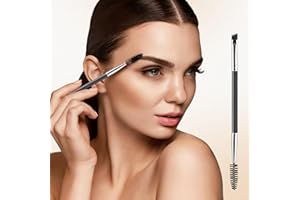 2 Pack Double Ended Eyebrow Brush Set Angled Brow Brush With Spoolie For Daily Brow Grooming Makeup Routines Care(Silver-Blac
