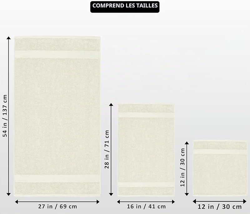 - Lot de Serviettes 8 Pièces (Ivoire)