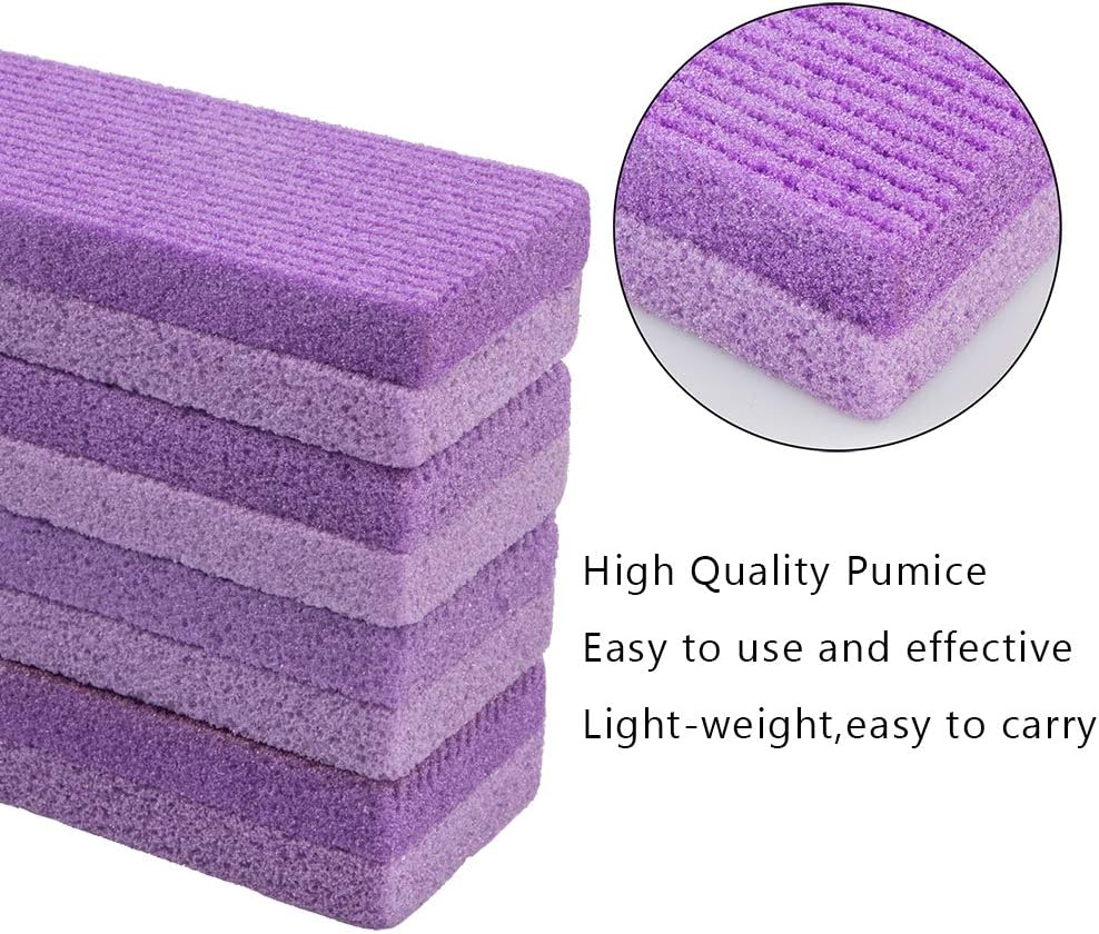 4 Pack Foot Pumice Stone,Sonku Exfoliator Pedicure File Block Callus Remover Scrubber with 1 Pcs Stainless Steel Foot Rasp and 5 Pcs Nail Files 100/180 Grit-Purple: Health & Personal Care