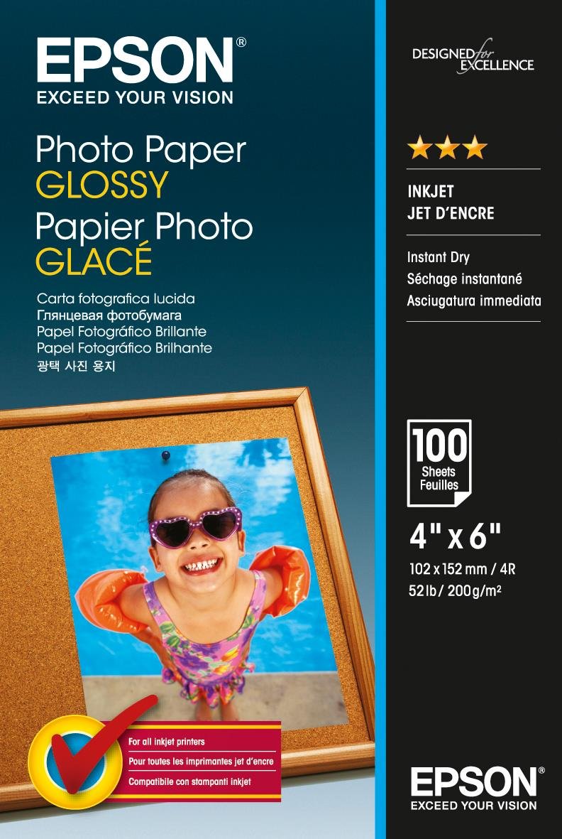 Epson C13S042548 Glossy Photo Paper (Pack of 100), White, 10 x 15 cm