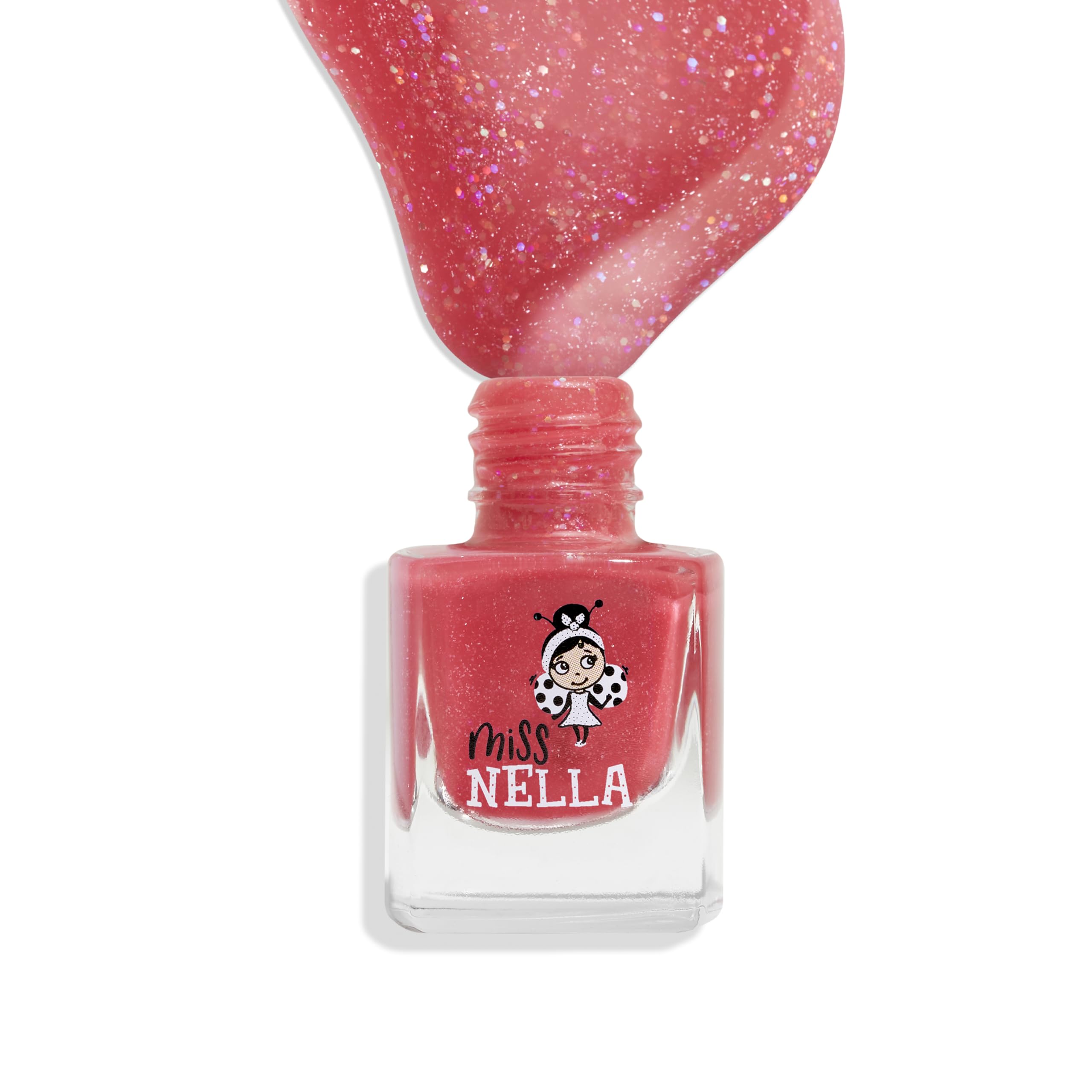 MISS NELLA SUGAR HUGS – Safe Special Pink Glitter Nail Polish for Kids, Non-Toxic & Odor Free Formula for Children and Toddlers, Natural Water Based for Easy Peel Off