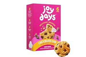 Joydays Chocolate Cookies, Low Sugar, Healthy Snacks for Adults and Kids, Snack Packs, Low Glycemic Soft Baked Cookie for Breakfast or Dessert, 3g Protein, 3g Sugar, 5g Fiber (6-Pack, Chocolate Chip)