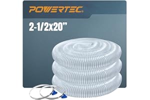POWERTEC 2-1/2" x 20' Dust Collection Hose with 2pcs Key Hose Clamps for Table Saw, Band Saw, Planer, Belt Sander, Woodworkin