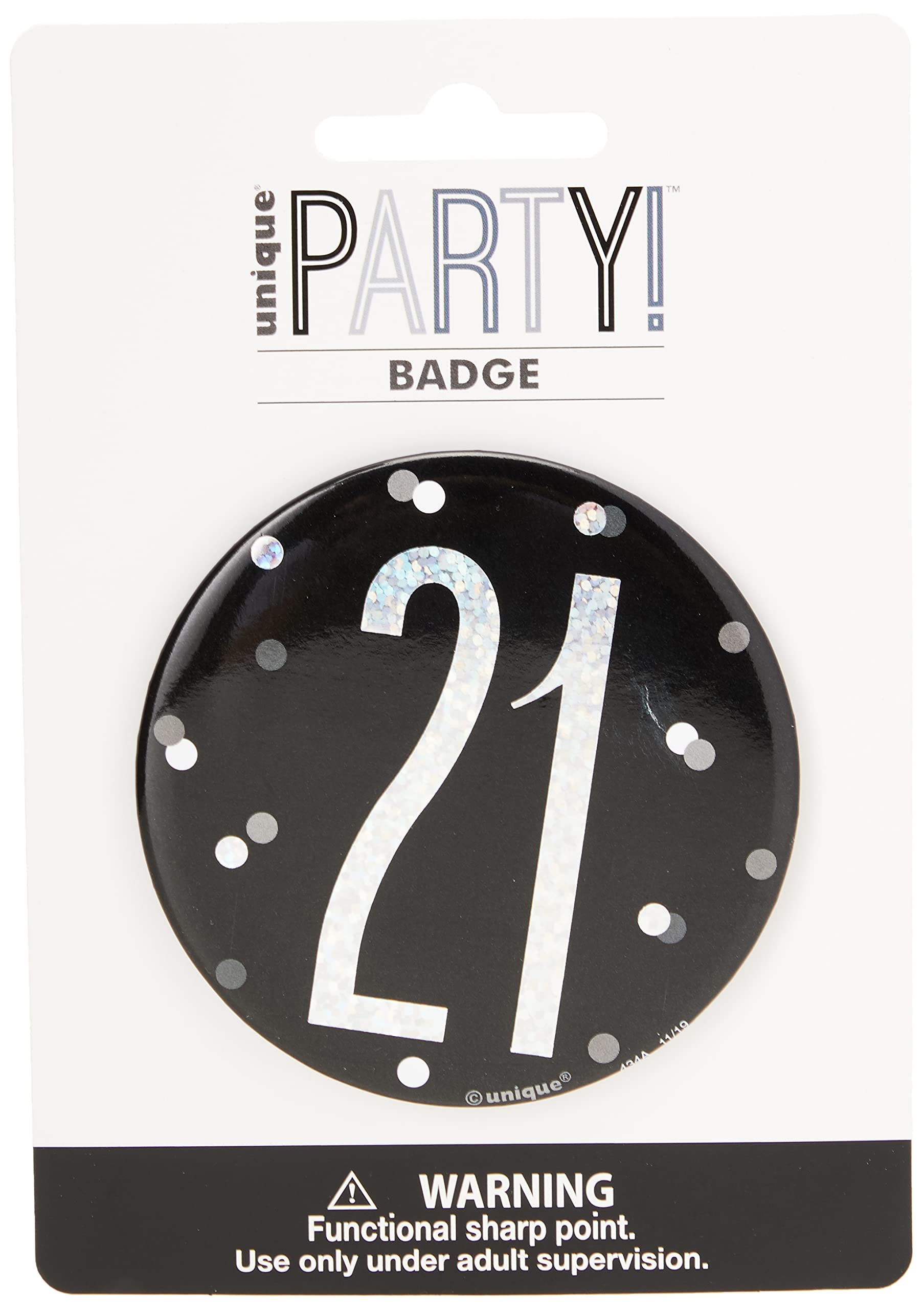 Round Prismatic 21st Birthday Badge | Party Accessories | Black | 1 Pc.