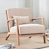 INZOY Mid Century Modern Accent Chair with Wood Frame, Upholstered Living Room Chairs with Waist Cushion, Reading Armchair fo