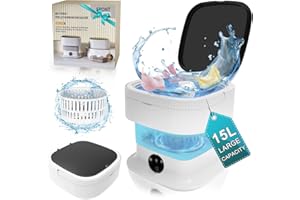 CNCJ Portable Washing Machine, 15L Small Foldable Washer with Spin Dryer, Collapsible Mini lavadora Portatil, Compact Luandry Washer for Baby Clothes, Underwear, Socks, Travel Camping Dorm Apartments Blue