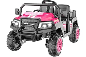 OKAY RUN Electric Car for Kids, 24V 4 Seater Ride on Toys w/Parent Remote, 4 Wheeler Suspension, Max 220lbs Weight Capacity, Bluetooth, USB, Music, Radio, LED Light, Ride on Truck for Boy/Girl Ages 3-8, Pink
