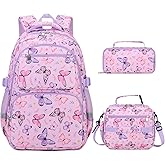 DIGOBAY Kids Backpack for Girls, 3PCS Toddler Girls Backpack Set with Lunch Box & Pencil Case, School Bag Cute Bookbag for Preschool Kindergarten Elementary Student Ages 3-12, Butterfly