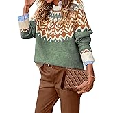 EARKOHA Women's Casual Mock Neck Ribbed Sweater Pullover 2026 Fall Long Sleeve Print Fair Isle Sweater Top