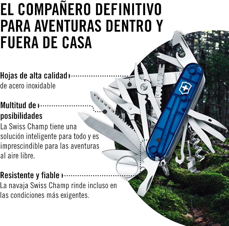 Swiss Champ Swiss Army Knife - 33 funções multiusos, azul