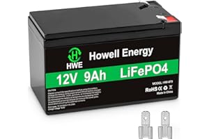 HWE Energy 12V 9Ah Lithium Battery, Deep Cycles Rechargeable LiFePO4 Battery 4000+ Cycles 15A BMS Replacement for Alarm System, Fish Finder, Lighting, Power Wheels, UPS, Ride on Toys, F1 & F2 Terminal