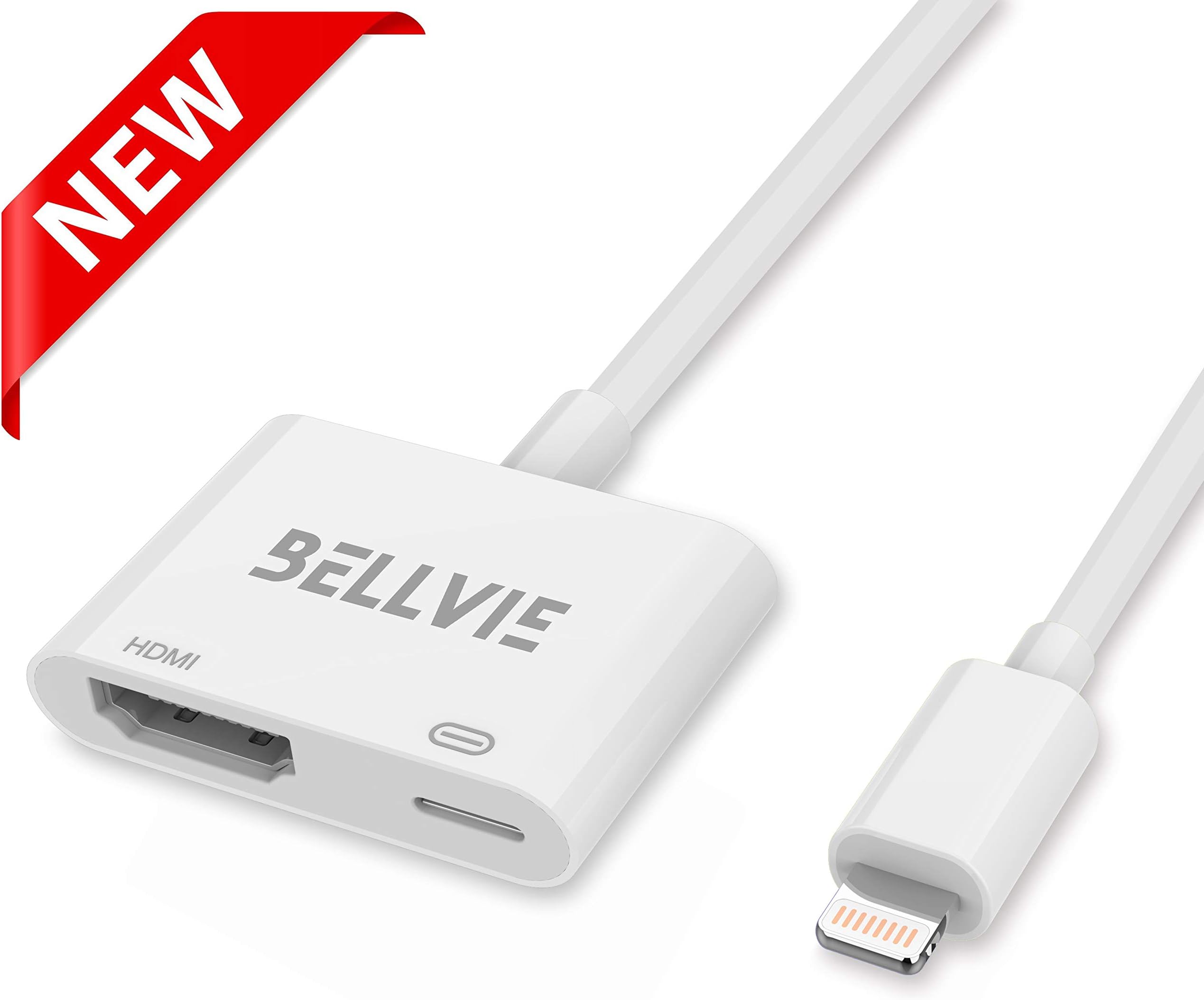 Bellvie Compatible with iPhone to HDMI Adapter,Slim and Light Weight for iPhone iPad iPod Models,Plug and Play 1080P Digital Audio Converter