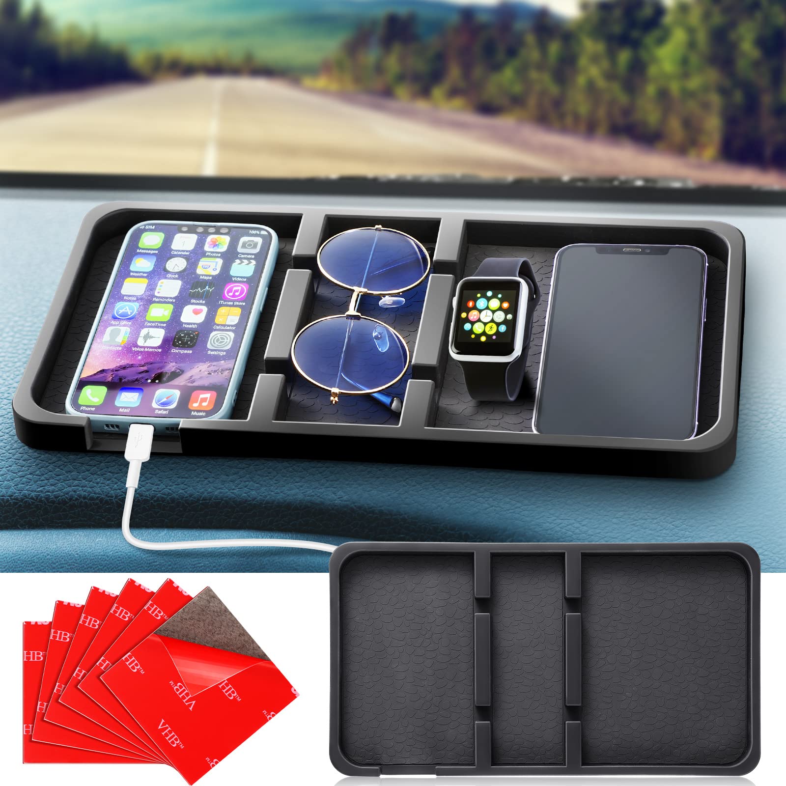 Photo 1 of Yulejo Extra Large Dashboard Mat for Car Dashboard Accessories, Anti Skid Car Pad Compatible with All Smartphone Car Non Slip Pad for with Non Marking Tape (Trendy)