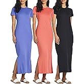 Real Essentials 3 Pack Women’s Casual Short Sleeve Maxi T-Shirt Dress with Slit (Available in Plus Size)