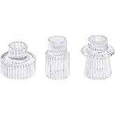 Vixdonos Glass Candlestick Holders Tealight Candle Holders for Table Centerpieces, Wedding Decor and Dinner Party (3 Pcs, Cle