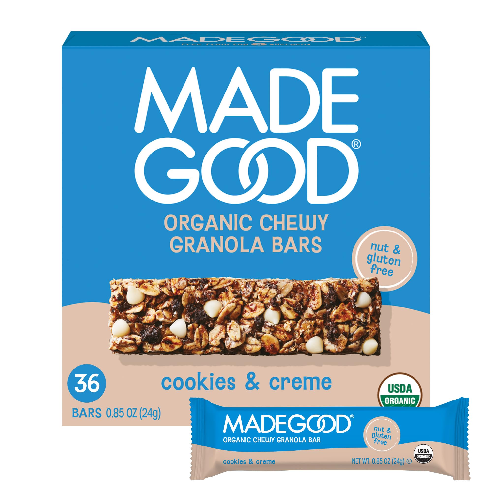 MadeGood Cookies & Creme Granola Bars (36 Count, 0.85oz Each) Contain Nutrients from Vegetables, Gluten Free Image