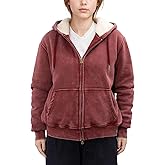 Huzeiwu Women's Acid Wash Fleece Sherpa Lined Hoodie Jacket Winter Warm Zip Up Hoodies Heavyweight Vintage Sweatshirt Coat