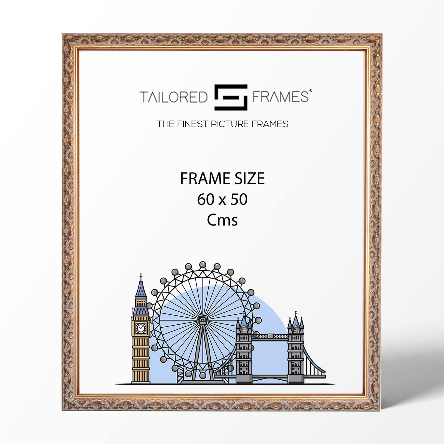 Tailored Frames Vienna Gold 60 x 50 cm | Rustic Style Vintage Single Picture Frame | Wall Hanging Type | Photo Frame Without Mount
