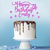 Cakeshop Personalised Happy Birthday Glitter Cake Topper Pink Name Age view 3
