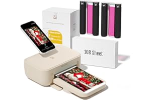HPRT 4x6 Photo Printer with 108 Sheet Photo Paper& 2 Ribbon, Desktop Instant Picture Printer for iPhone, Smartphone, Thermal Dye Sublimation, WI-Fi Connnecting, Home Use, Beige