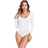 fintaps Women's V Neck Bodysuit Long Sleeve Body Suits Tops Basic Clothing Shirts Sexy Slim Going Out Top