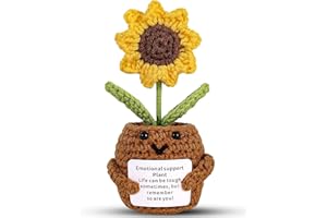 JELUTAR Mini Funny Positive Potato, 3 inch Knitted Doll with Positive Card for Cheer Up Gifts and Party Decorations, Cute Positive Potato Crochet Doll for Birthday Gifts (Positive Sunflower Plant)