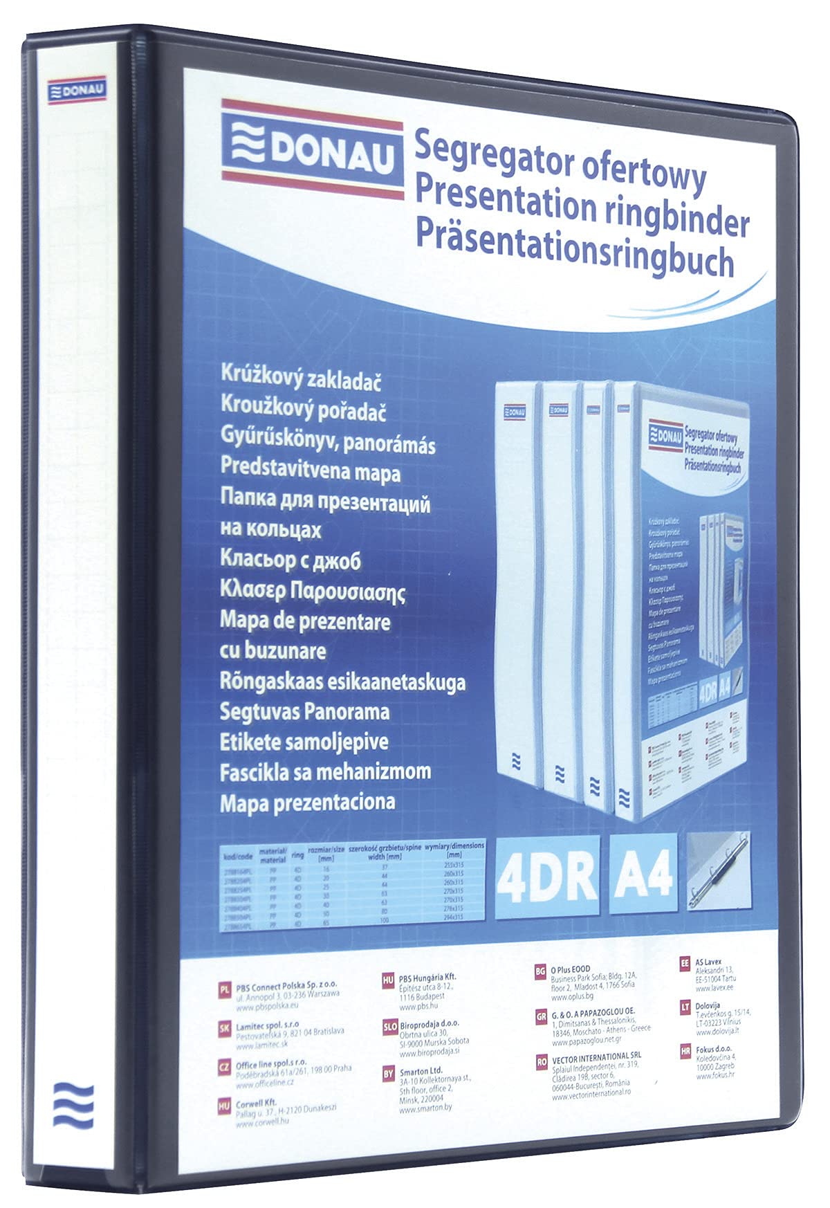 Display Ringbinder DONAU PP A4/4RD/16 Black/Document Archiving/Type-A4/4RD/16 / Kind-Ofertowy/Pockets-2 Wewnętrzne, 2 Zewnetrzne, 1 Grzbietowa/Material-Cardboard/pp/Colour-Black/Format-A4