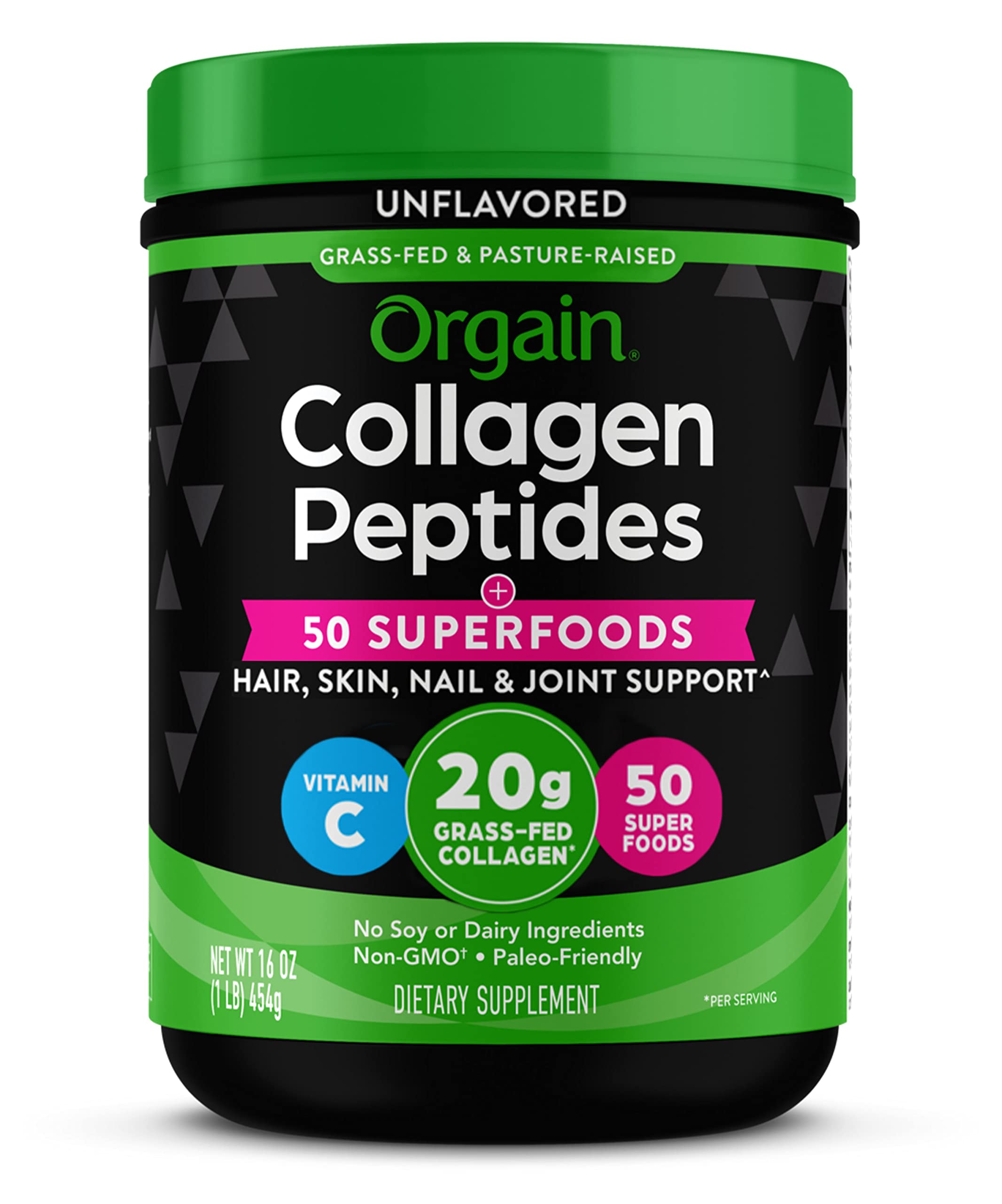 Orgain 20g Hydrolyzed Collagen Peptides + 50 Organic Superfoods Powder, 1lb