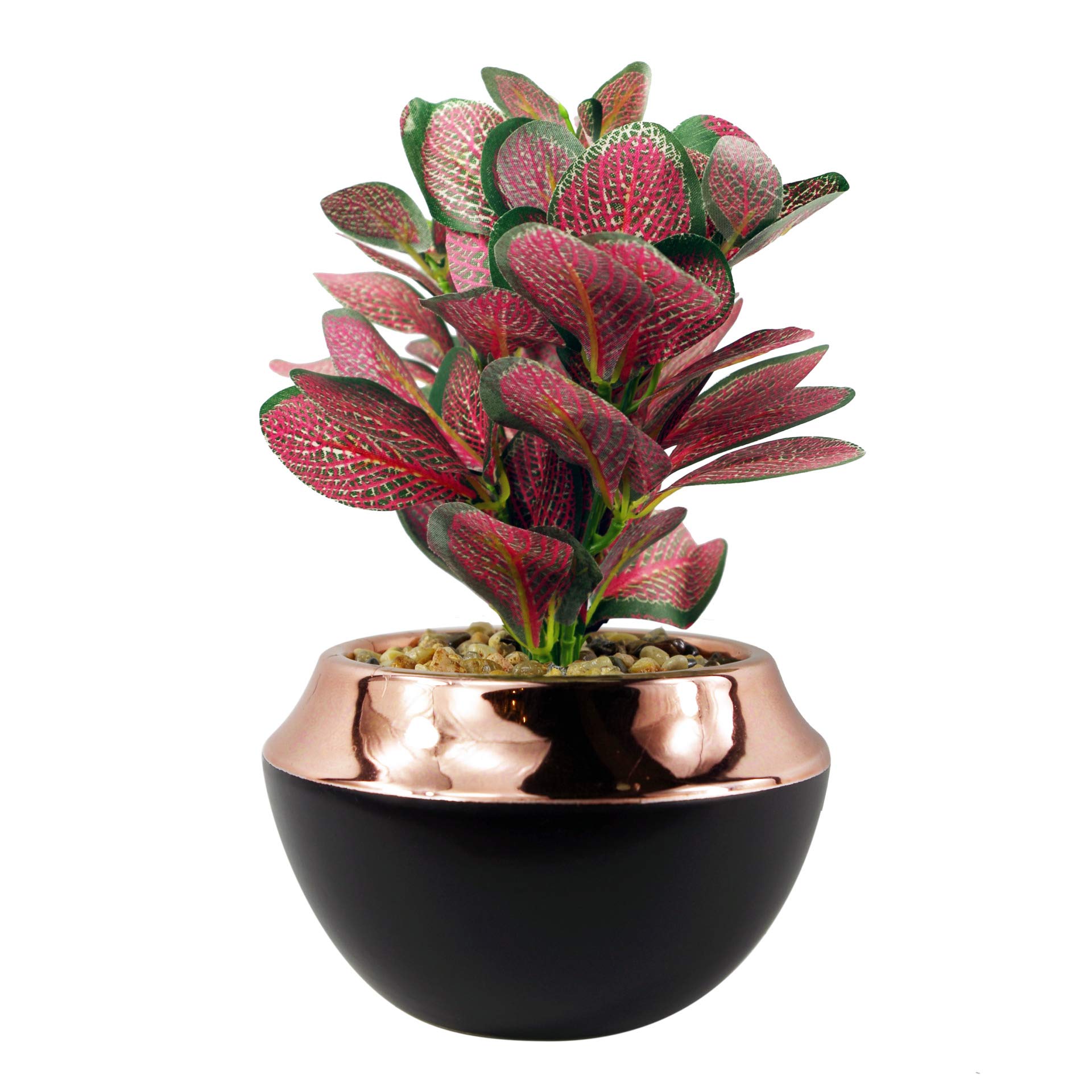 Leaf Ceramic Copper Band Planter with Artificial Office Desktop Plant