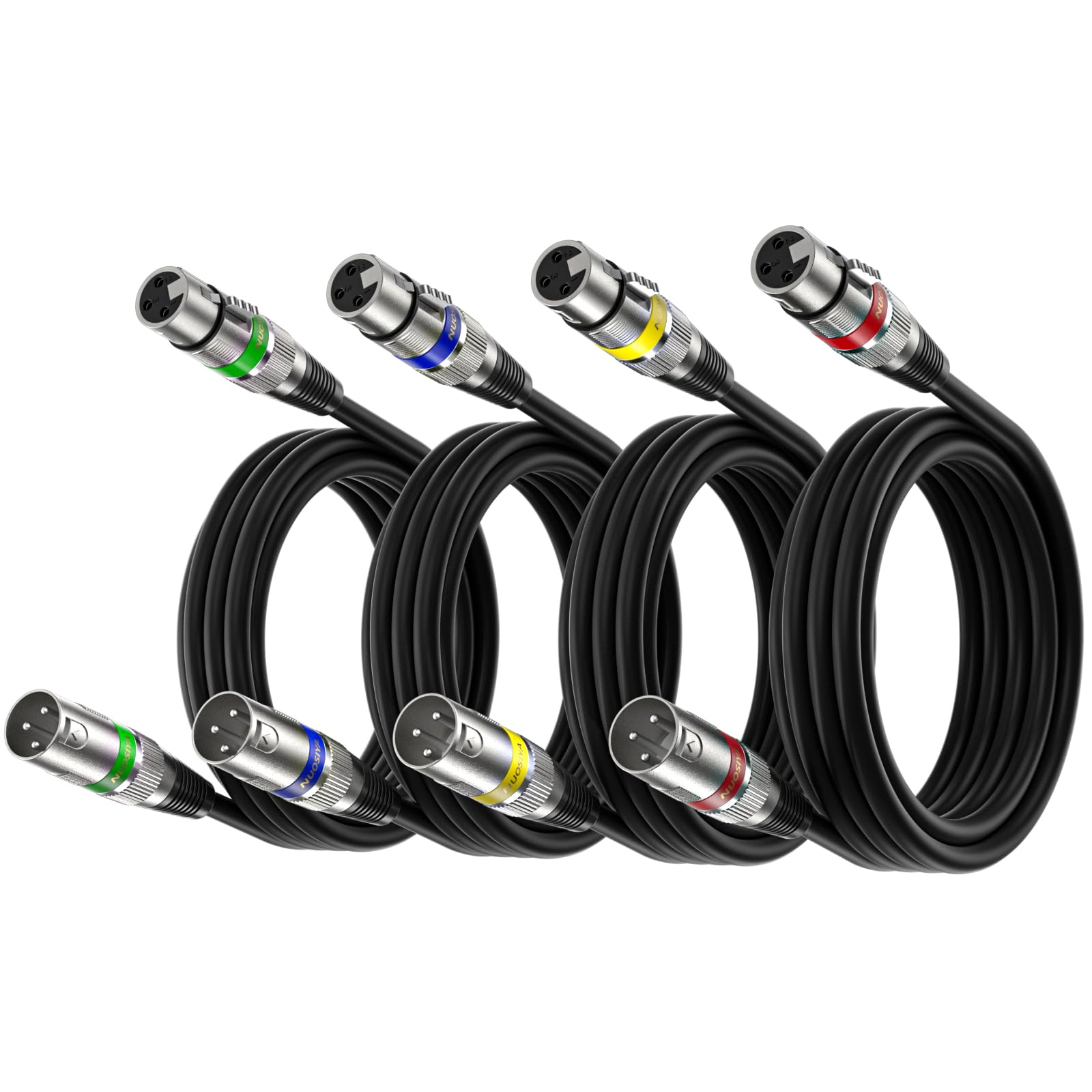 NUOSIYA 3M XLR Cables 4 Packs,XLR Male to Female 3 Pins Balanced Microphone Cable for Studio Recorder, Mic, Mixer, Speaker System, Phantom Power