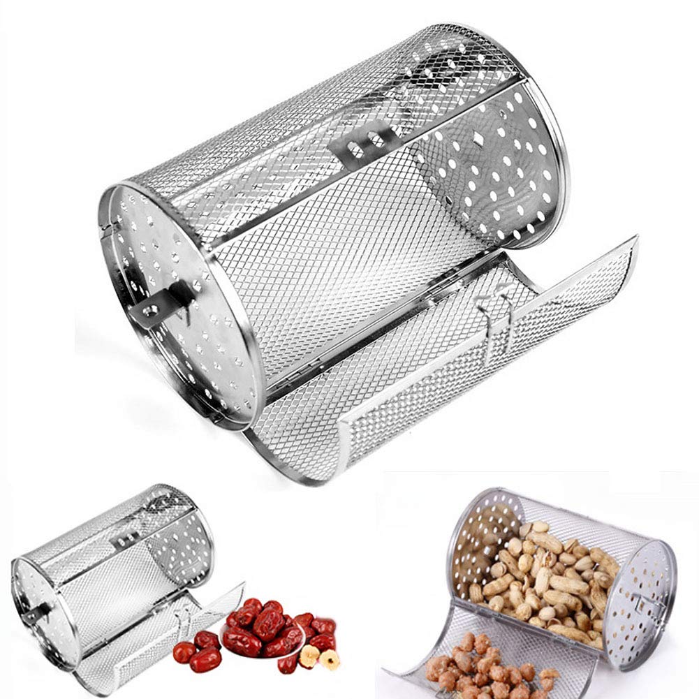 POHOVE Stainless Steel Rotisserie Grill Roaster Drum Oven Basket,Round Tumble Rotisserie Spit Rod Basket,Oven Basket Oven Roast Baking Rotary,for Peanut Dried Nut Coffee Beans BBQ