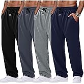 August Alley 4 Pack Men's Sweatpants Open Bottom with Pockets Drawstring Athletic Lounge Joggers Baggy Workout Pants